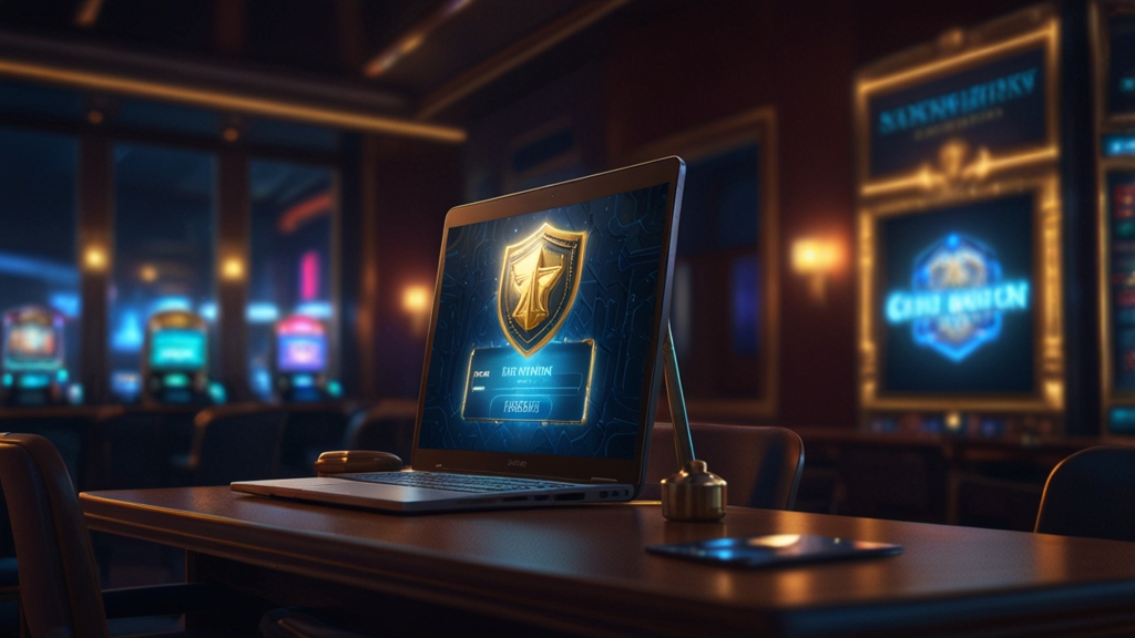 Secure login screen with shield icon in a dark casino environment