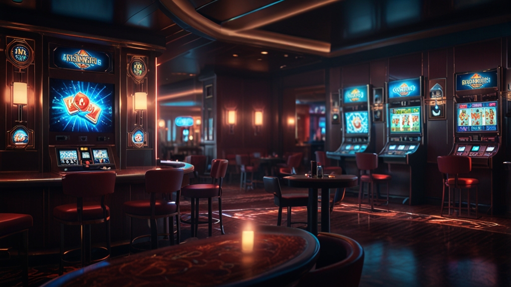 Person logging in through a smartphone app in a dark casino lounge