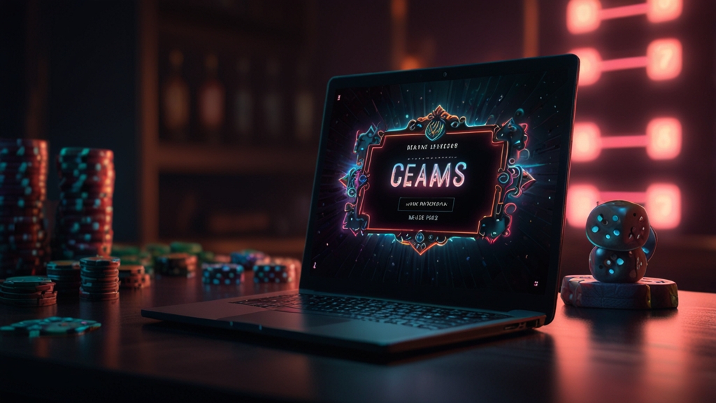 Laptop showing a bonus code field in a dark neon casino setting